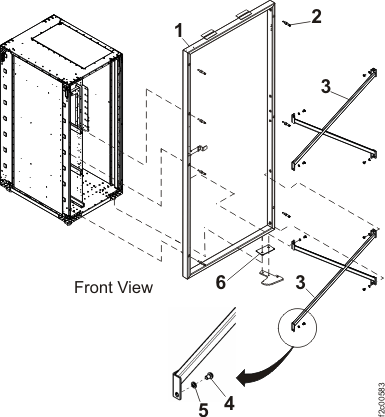 Seismic kit parts at the front of the rack