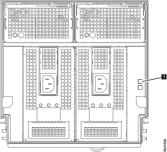 The "Identify" indicator (LED) for an I/O enclosure (rear)