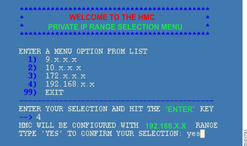 Screen capture of private address range selection menu