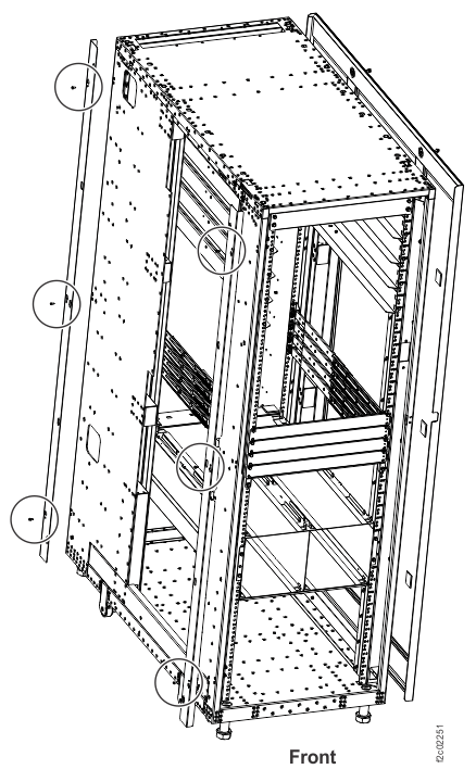 Trim piece screw locations, left side of rack