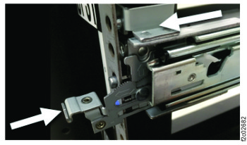 Management enclosure rail, front, latching