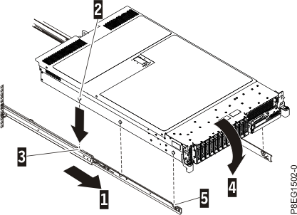 Extending slide rails and aligning nail heads with the slots on the rail (server shown; management enclosure similar)